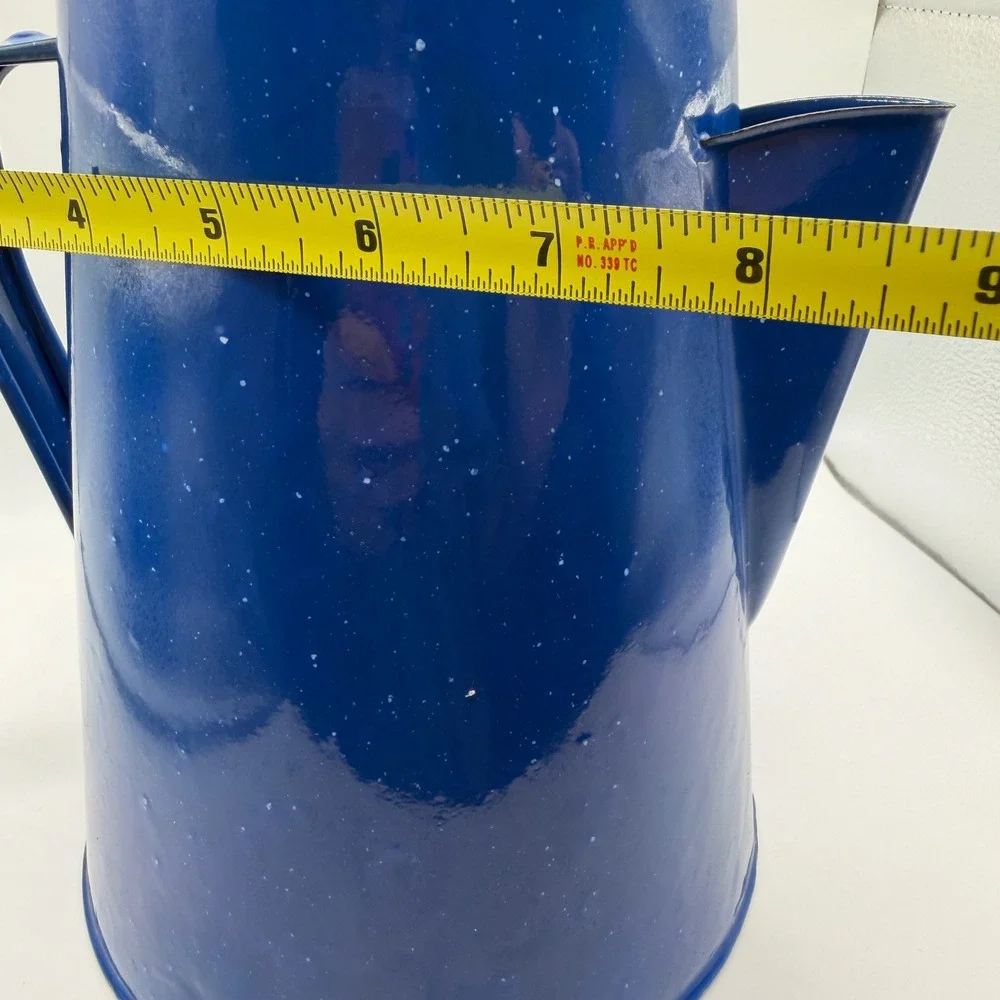 Vintage Blue Graniteware Speckled Enamel Coffee Pot  Farmhouse Decor
